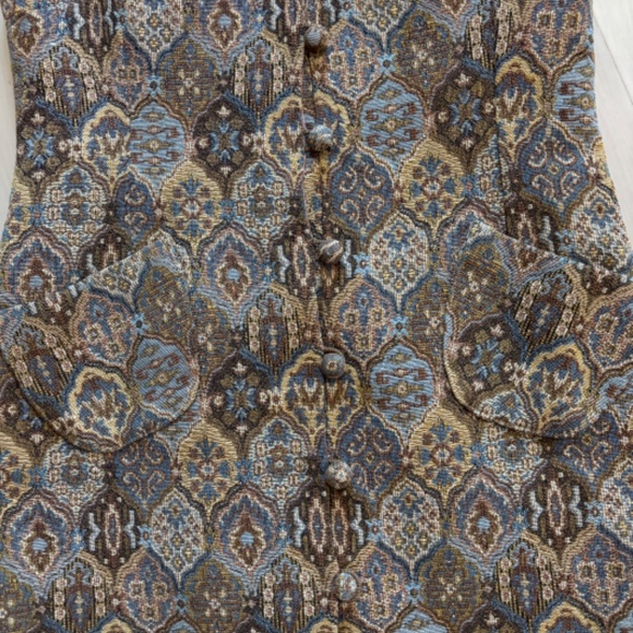 Vintage 80s Vest Unisex Size S/M Unique Jacquard Tan Blue Kerstin Adolphson - Picture 4 of 5